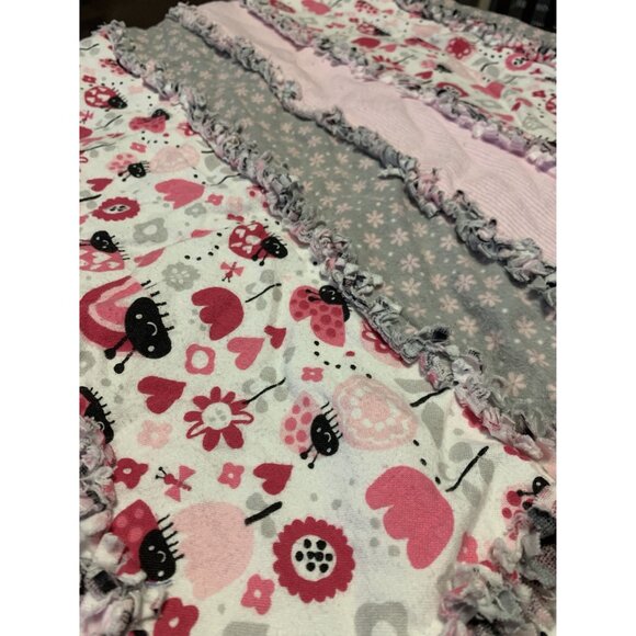 Flannel Baby Blanket 39x47 Pink Animal Print Floral Patchwork Cozy - Picture 4 of 5